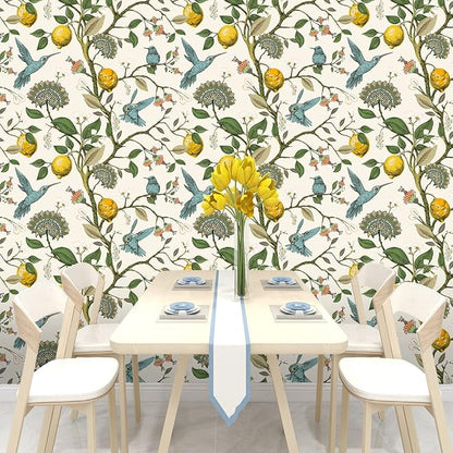 Blue Bird Self Adhesive Wallpaper Fresh Lemon Tree Peel and Stick Wallpaper - Image 4
