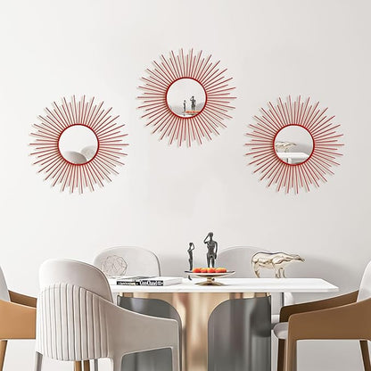 3 Pack Metal Mirrors for Wall Sunburst Wall Mirrors Home Décor Decorative - Image 3