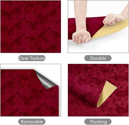 YENHOME 17.7"X393" Dark Red Wallpaper Stick and Peel, Vintage Velvet Wallpaper - Image 6