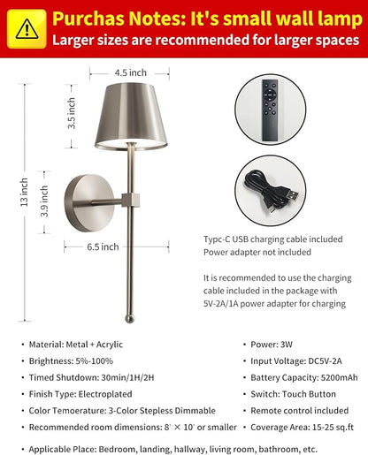 KDG Cordless Wall Sconces Set of 2, Wireless 5200mAh Rechargeable Battery LED - Image 5