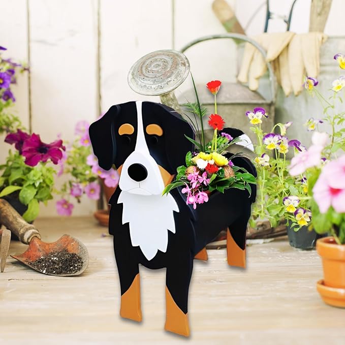 Bernese Mountain Dog Planter Plant Pots,Cute Garden Dog Flower Planter,Dog Planters Birthday Gifts for Women,Office,Indoor/Outdoor Decor（9.45 * 5.75 * 12.2in）