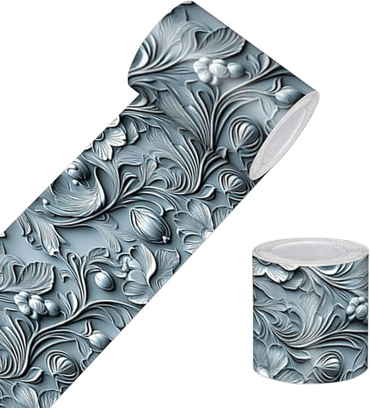 HOMETITUTE Wallpaper Border Peel and Stick Wall Border Ice Blue Fold Texture by HOMETITUTE