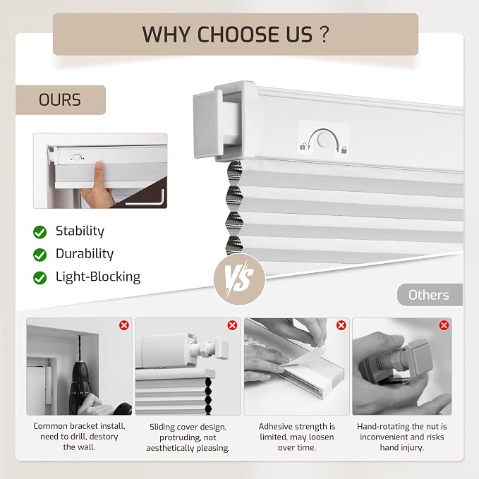 Grandekor No Tools No Drill Cordless Cellular Shades, UV Protection Privacy No - Image 5