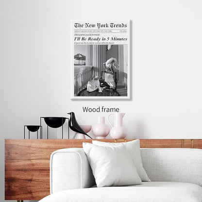 Vintage Newspaper Framed Wall Art Trendy Black and White Aesthetic Posters - Image 3
