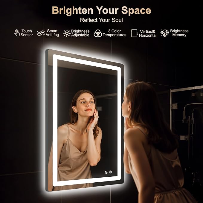 Delma LED Bathroom Mirror with Lights, 36x24 Vanity Mirror - Image 2