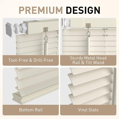 No Drill No Tool 1" Vinyl Mini Blinds, Light Filtering Horizontal Window Blinds - Image 2
