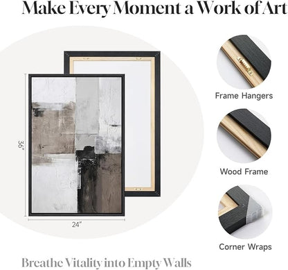 Framed Abstract Black and White Brown Wall Art - Image 6