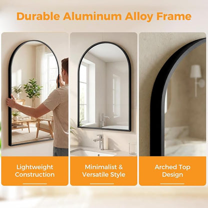 OLIXIS 26x38 Inch Arched Black Bathroom Mirror - Image 3