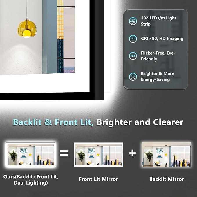 77x36 Black Framed LED Bathroom Mirror - Image 4
