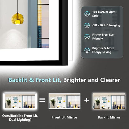 84x40 Black Framed LED Bathroom Mirror - Image 4