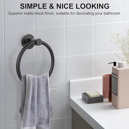 SetSail Towel Holder for Bathroom Wall Matte Black Towel Ring Stainless Steel - Image 7