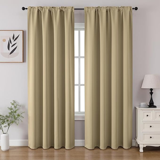 CUCRAF Beige Blackout Curtains 84 inch Length 2 Panels Set, Rod Pocket Room by CUCRAF