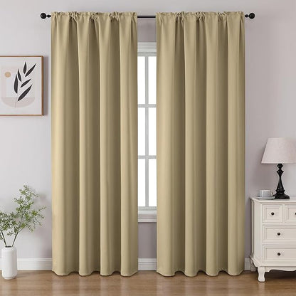 CUCRAF Beige Blackout Curtains 96 inch Length 2 Panels Set, Rod Pocket Room by CUCRAF