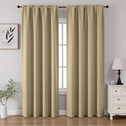 CUCRAF Beige Blackout Curtains 96 inch Length 2 Panels Set, Rod Pocket Room by CUCRAF