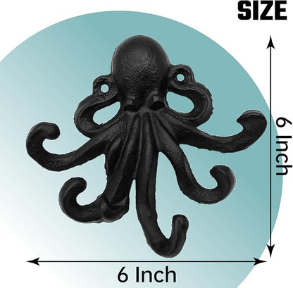 Octopus Cast Iron Wall Hook – Nautical Decorative Key Holder, Coastal Ocean - Image 2