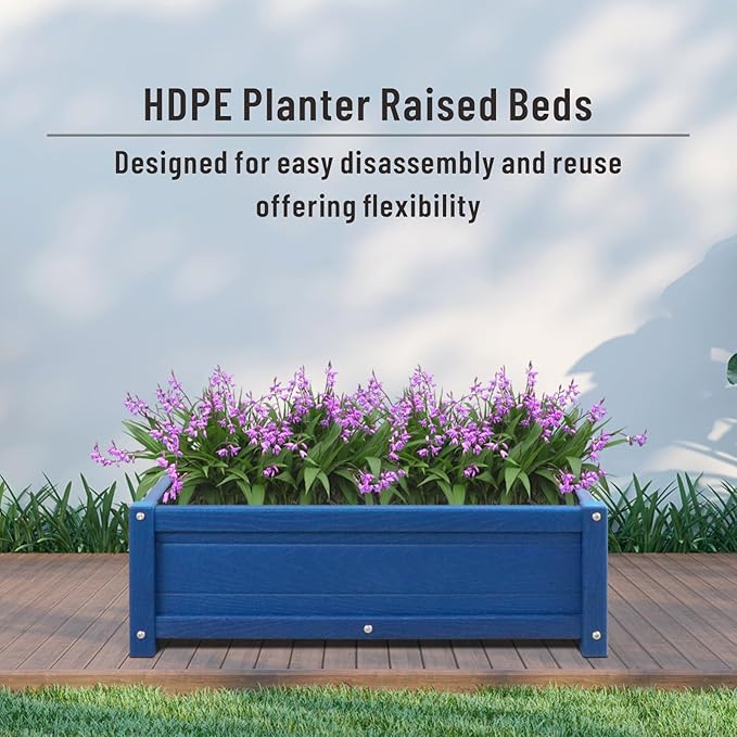 HDPE Raised Planter Box Outdoor,Rot-Resistant and Non-Cracking,Raised Beds for Gardening 29.5 * 14.4 * 9.8 in for Yard,Lawn,Outdoor Planter Boxes Rectangle with Drainage Holes Navy