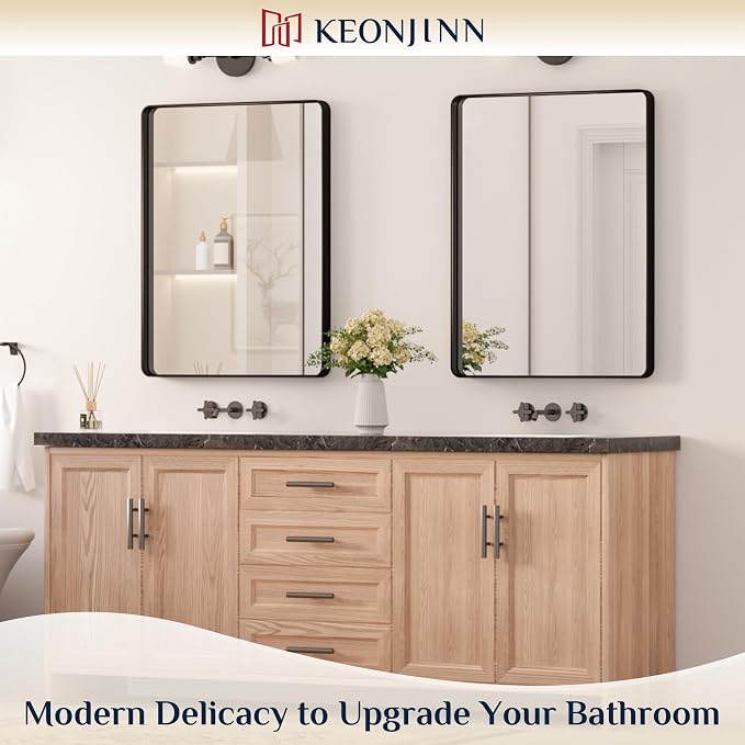 Keonjinn Black Bathroom Mirror for Over Sink, 24 x 32 Inch Matte Black Vanity - Image 2