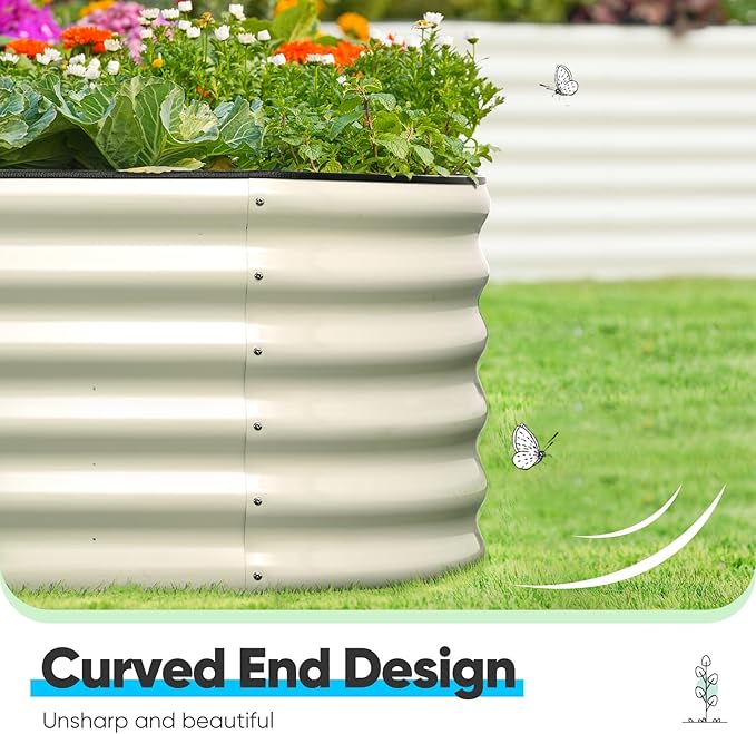 Quictent Galvanized Raised Garden Bed Kit Tall, 6x3x1.5 ft Oval Large Planting Box Rubber Strip Edging, for Vegetables Outdoor Strengthened by Crossbar (Beige)