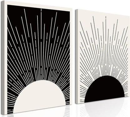 Hwetui Framed Boho Sun Wall Art Set of 2 Black and White Minimalist Sunrise by Hwetui