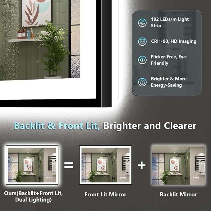 44x32 Black Framed LED Bathroom Mirror - Image 4