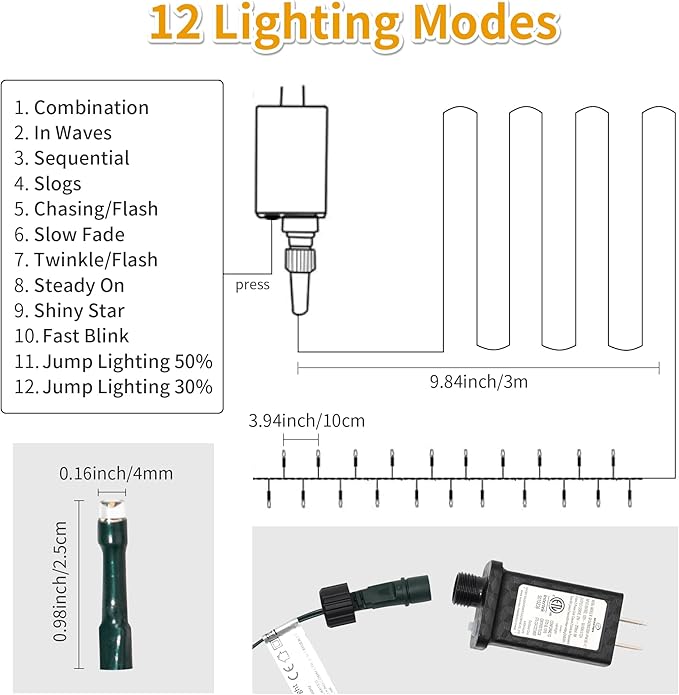 200 LEDs 73ft Green Cable Wire Low Voltage Fairy String Tree Twinkle Lights 12 Modes for Christmas Party, Halloween, Outdoor, Garden, Wedding, Home Decoration (Purple)