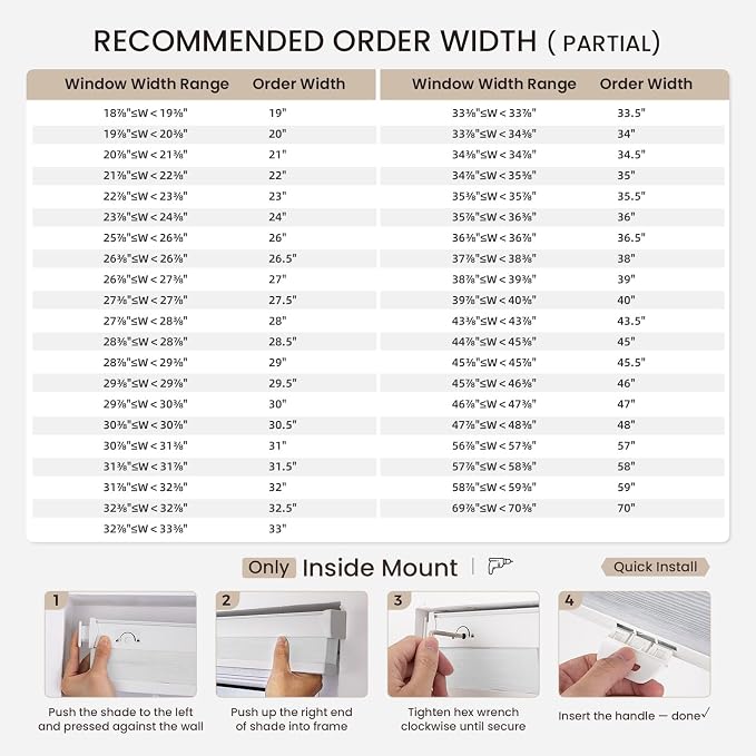 Grandekor No Drill No Tools Cordless Cellular Shades, 29.5" W x 64" H, Light - Image 3