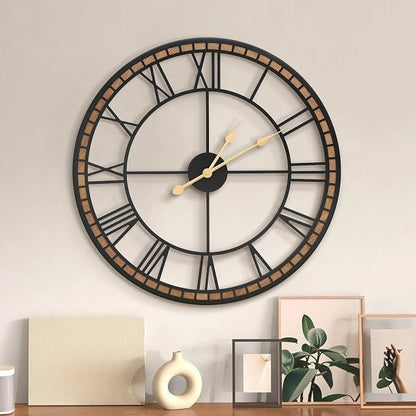 Micasso Large Farmhouse Wall Clock: 24 inch Modern Metal Black by Micasso