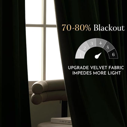 NICETOWN Olive Green Velvet Blackout Curtains 92 inch Long - Image 4