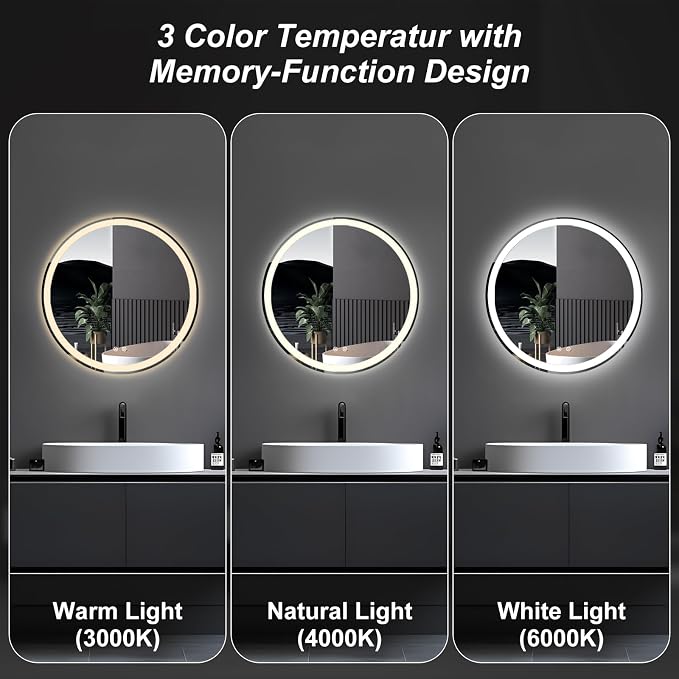 Sweetcrispy 24-Inch Round LED Bathroom Backlit Mirror - Image 5