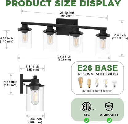 DORESshop Bathroom Light Fixtures, 4-Light Black Bathroom Lighting Fixtures - Image 4
