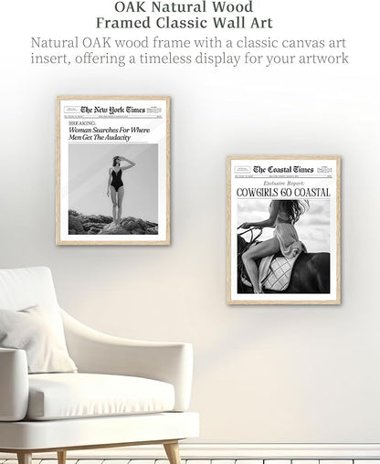 iHery Natural OAK Wood Framed Trendy NewsPaper Wall Art, 12x16in Retro Magazine - Image 4