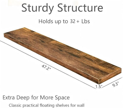 Vervida® Floating Shelves, 47.2 inch Wall Mounted Rustic Wood Shelves - Image 3