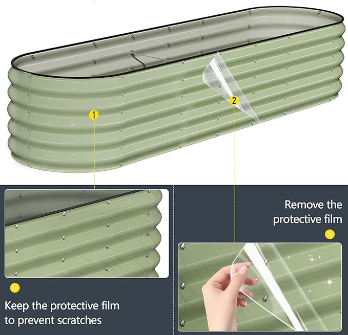 Kesfitt Galvanized Raised Garden Bed Kit,18" Tall 7-in-1 Outdoor Metal Planter Boxes with Safety Edging,8×2×1.5FT Modular Large Steel Raised Beds for Gardening Vegetables Fruits Flower