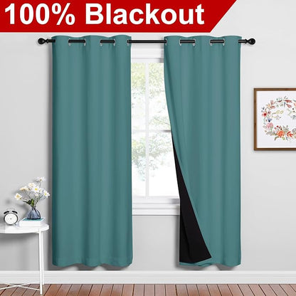 NICETOWN Sea Teal Full Shade Curtain Panels, Sea Teal, Pair of Thermal - Image 2