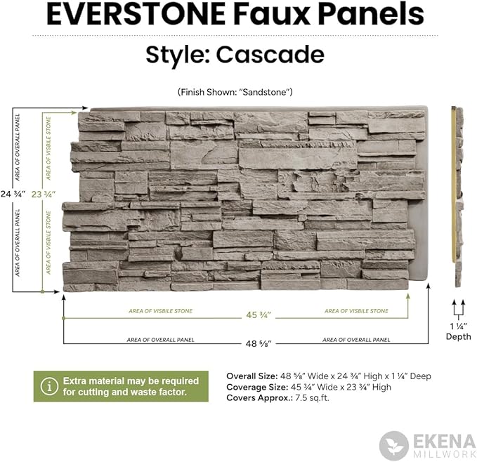 EverStone Cascade Faux Stone Panel, 48 5/8"W x 24 3/4"H x 1 1/4"D, Dark River - Image 13