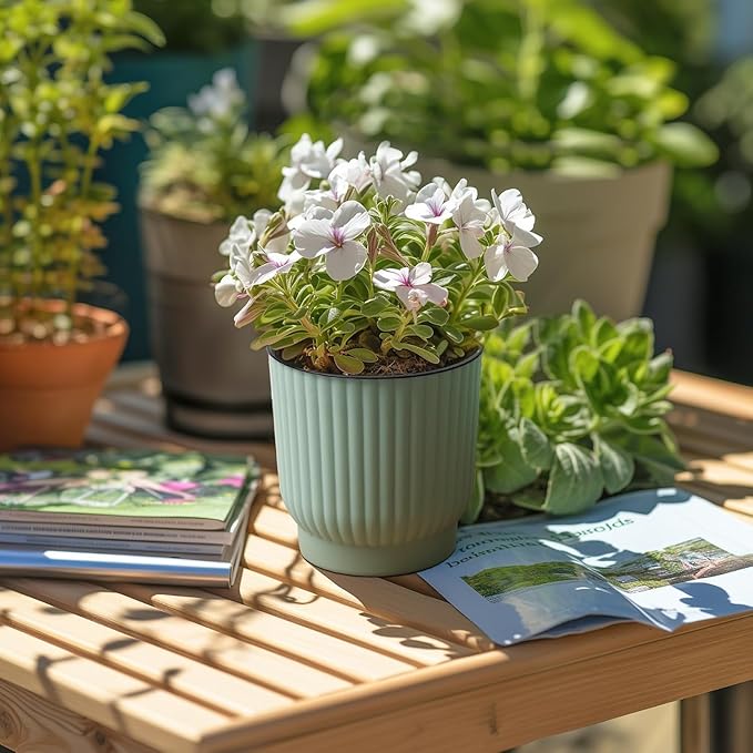 T4U African Violet Pots, 4 Inch Self Watering Pots for Indoor Plants, 6 Pack Small Planters, Durable Mint Green Plastic Small Pots for Indoor Plants, Flower