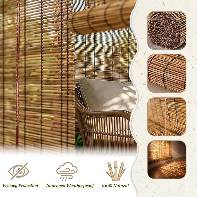 Bamboo Roller Shades for Outdoor Patio, Bamboo Blinds, UV Protection, Light - Image 4