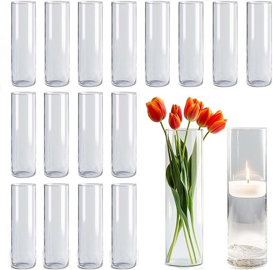 18pcs Glass Vase Cylinder Vases for Centerpieces Small Flower Glass Clear Vases Home Decor Centerpiece Table Flower Vase Decorations for Office Beautification＆Holiday 7.5 Inch Tall