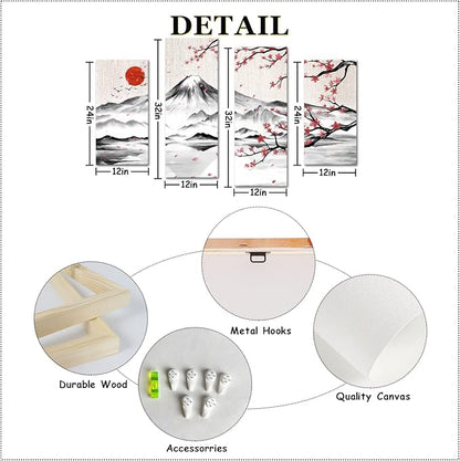 LyerArtork 4 Panel Japanese Ink Painting Wall Art Mount Fuji - Image 6