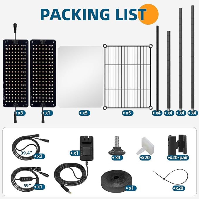 Barrina Plant Shelf with Grow Light, 5-Tier, Plant Stand with 40W Ultra-Thin Grow Light Panel for Hydroponics, Seedlings, Succulents, Flowers, Veg, 3/6/12h Timer, 15.7" L x 11.8" W x 59.1" H