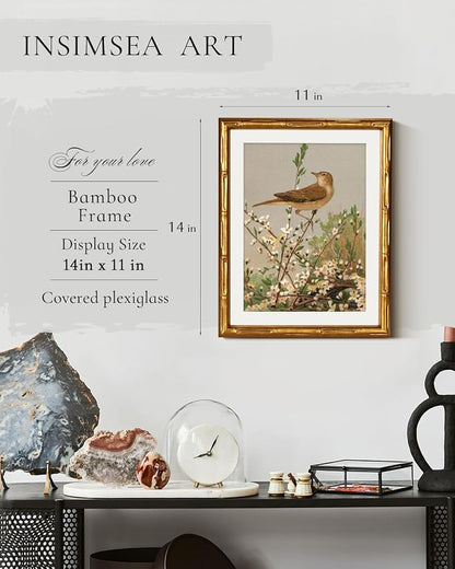 InSimSea Gold Bamboo Framed Canvas Wall Art, Spring Bird on Branch Paintings - Image 3
