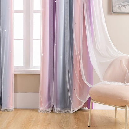 XiDi Curtains for Bedroom Decor, Rainbow GreyPinkPu-34-96 - Image 4