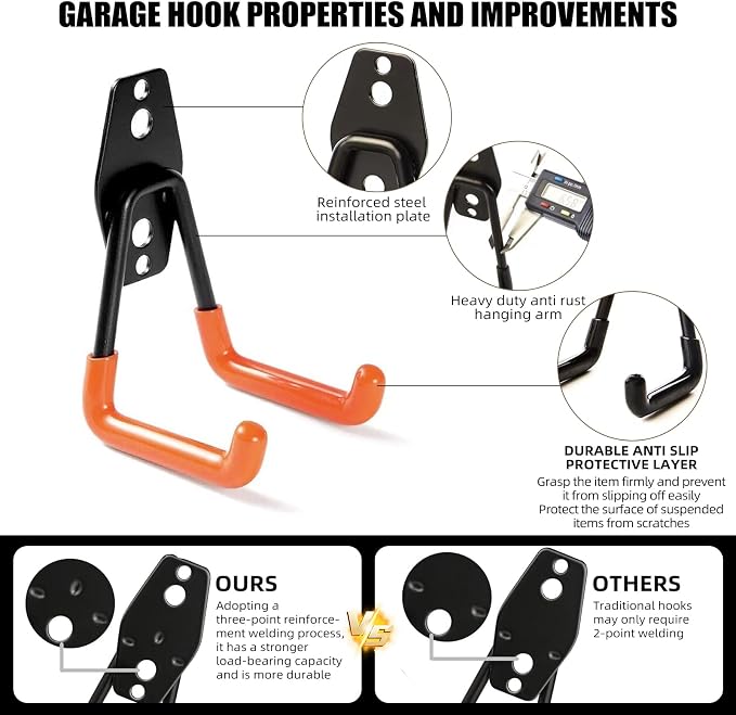 Garage Hooks, 4 Pack Wave Hooks - Image 3