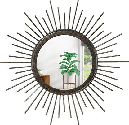 Large Sunburst Wall Mirror, Round Home Modern Metal Art Mirror by HLFMVWE