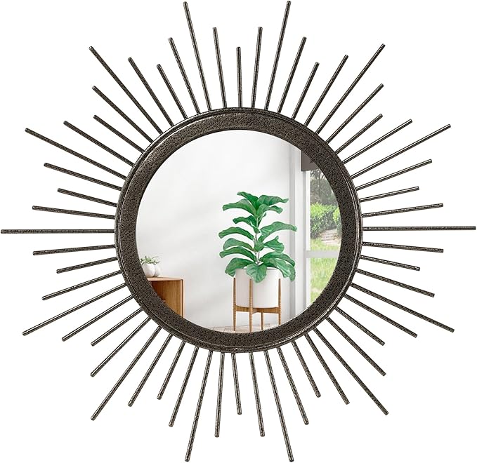 Sunburst Spoked Large Wall Mirror Boho Home Circle Art Mirror Modern Metal by HLFMVWE