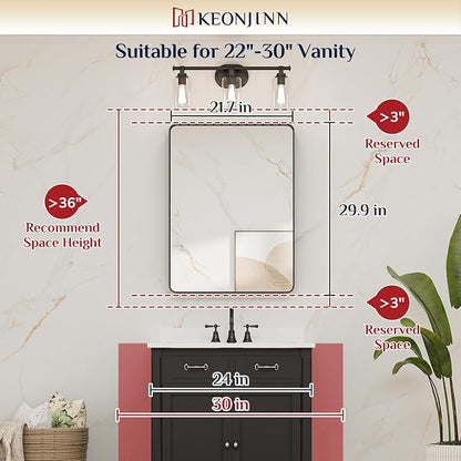Keonjinn Black Vanity Mirror, 22 x 30 Inch Rounded Rectangle Matte Black - Image 6