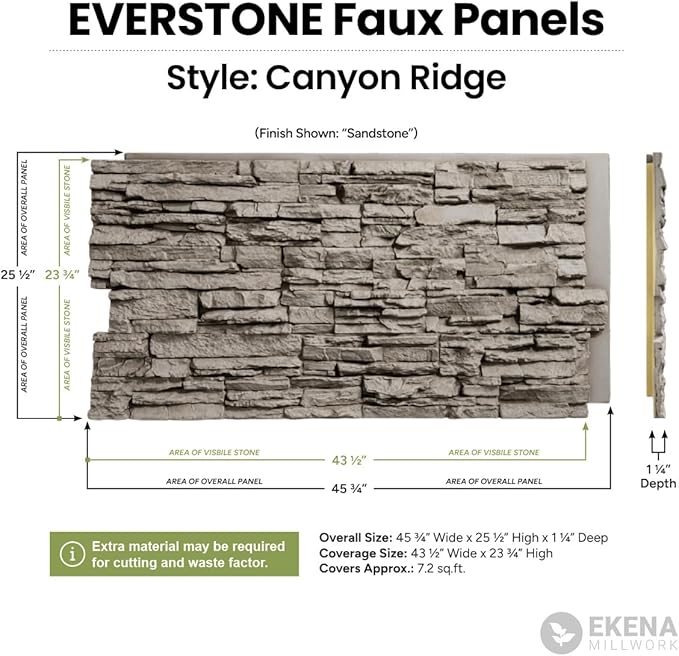 EverStone Canyon Ridge Faux Stone Panel, 45 3/4"W x 24 1/2"H x 1 1/4"D - Image 2