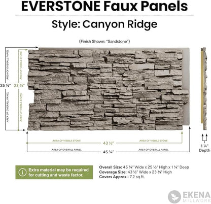 EverStone Canyon Ridge Faux Stone Panel, 45 3/4"W x 24 1/2"H x 1 1/4"D - Image 2