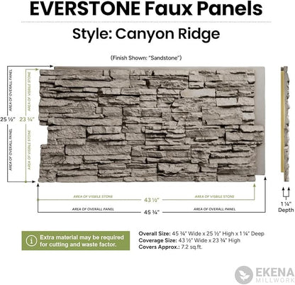 EverStone Canyon Ridge Faux Stone Panel, 45 3/4"W x 24 1/2"H x 1 1/4"D - Image 2
