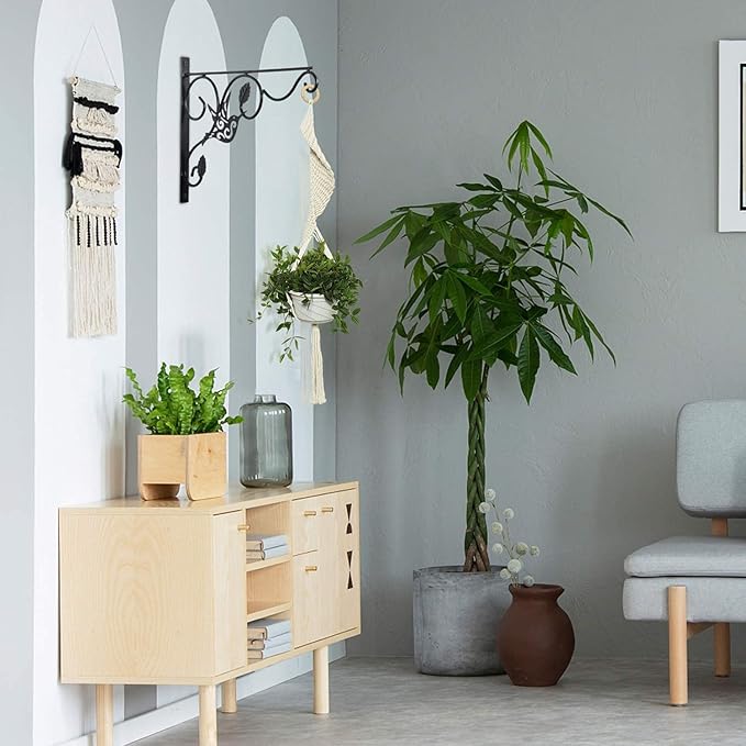 Hanging Plants Bracket, 4 Pack 12 inch Wall Planter Hook with Iron Screws Included, Decorative Plant Hanger for Bird Feeders, Wind Chimes Indoor, Lantern, Flower Pot,Outdoor Indoor Patio Decor